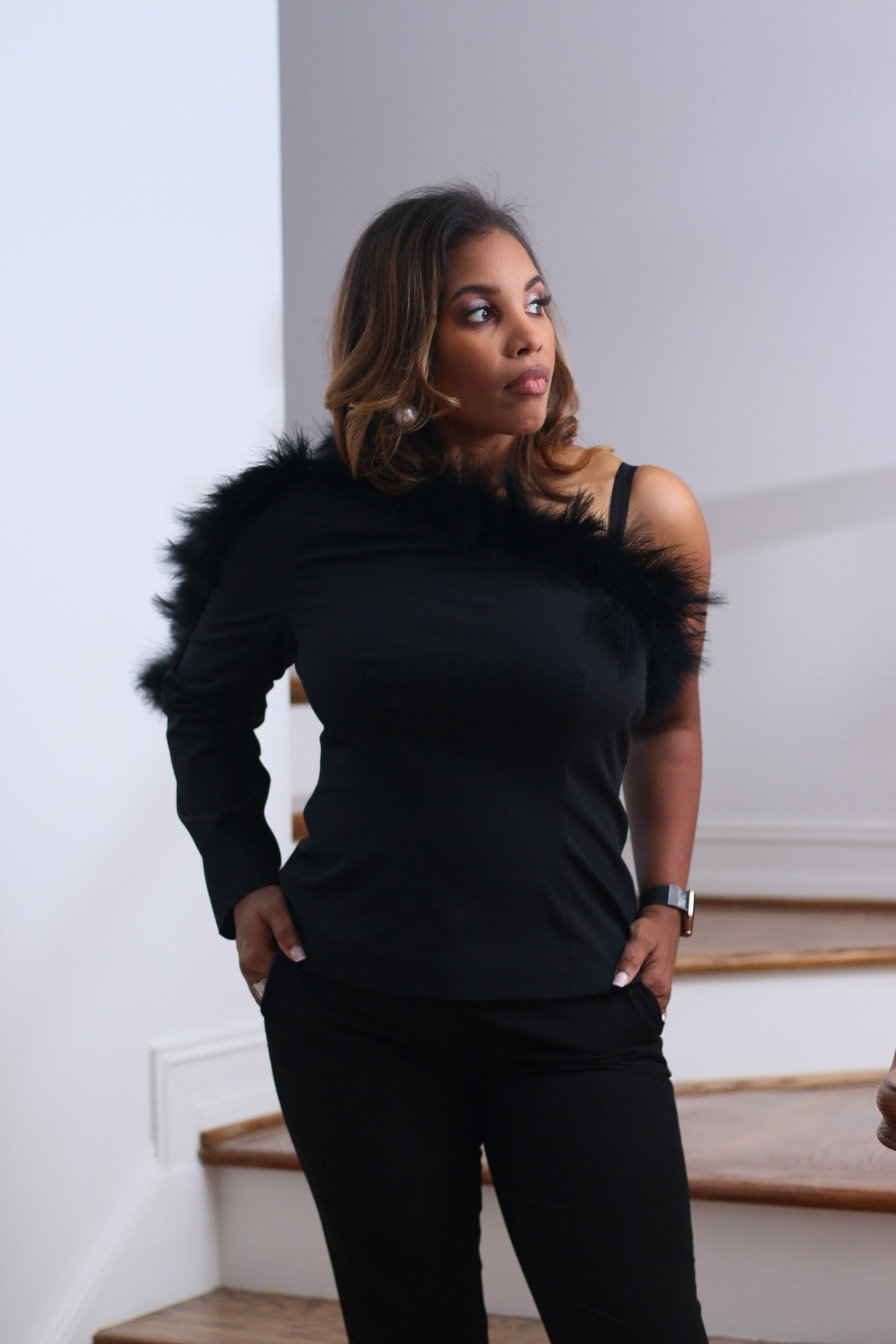 Luxe Asymmetric Jacket w/ Feathers