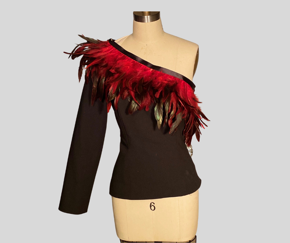 Luxe Asymmetric Jacket w/ Feathers